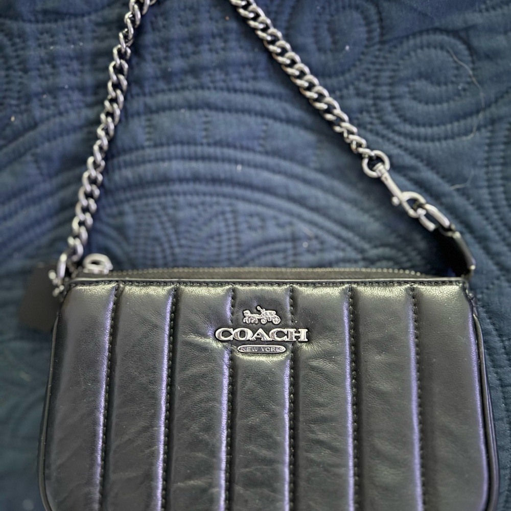 Coach Black Quilted Wristlet with Chain Strap